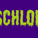 Schlop Halloween Typeface in slime green over a purple background