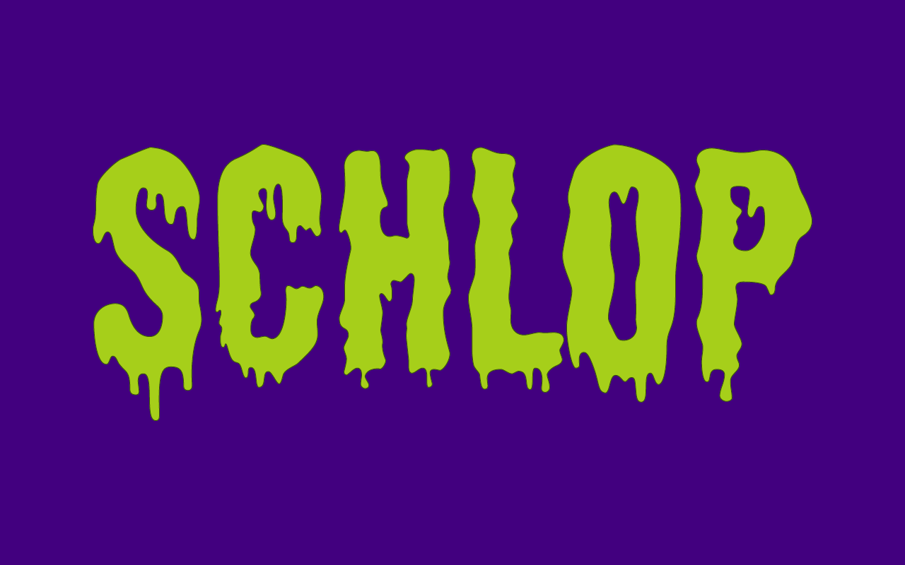 Schlop Halloween Typeface in green with purple background